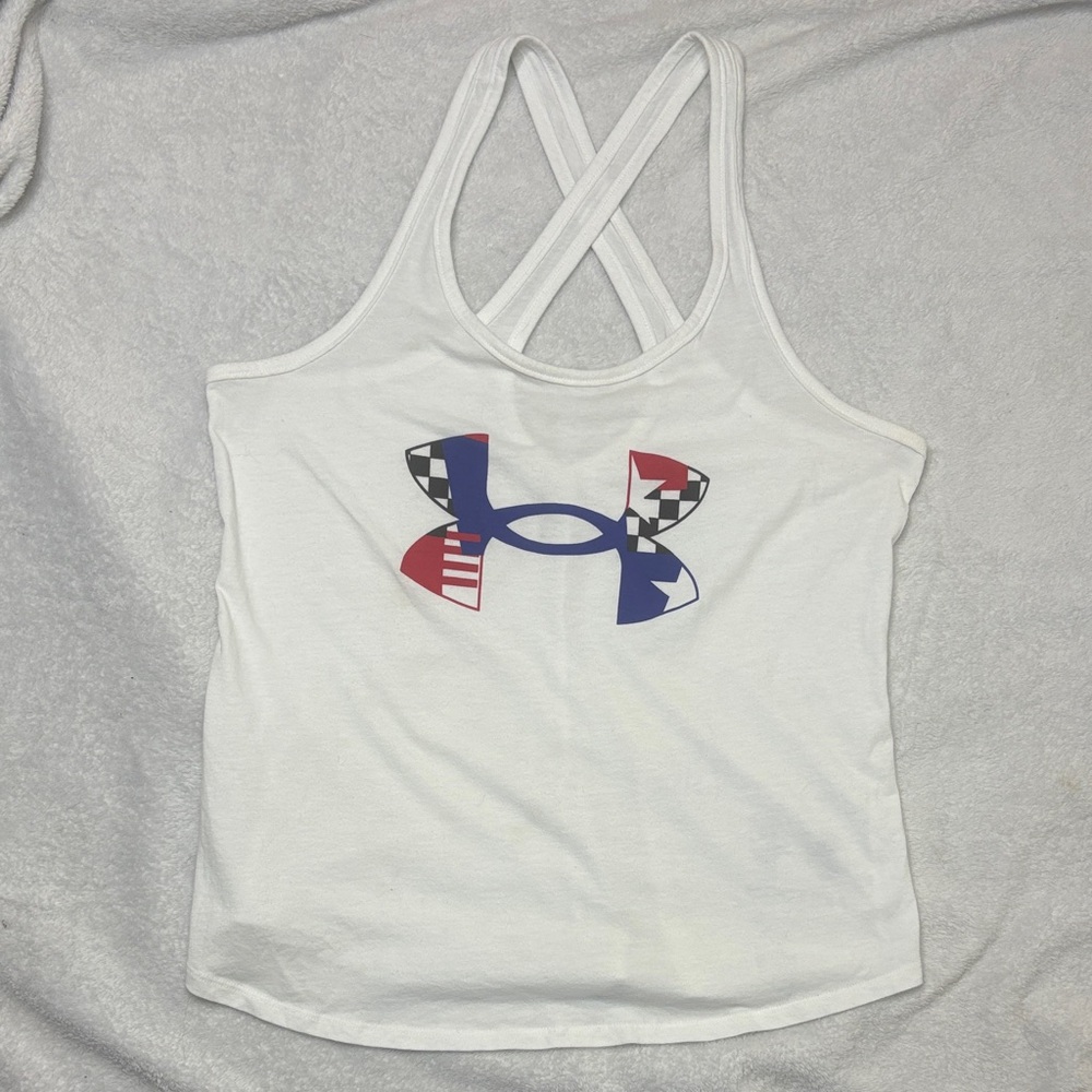 Under Armour White Tank Top with Bold Logo Print